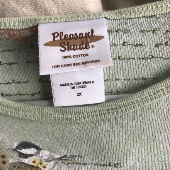 Pleasant Shade Tee Top 2x Birds Barns Leaves 3/4 Sleeve Cotton Bedazzled Bling - Picture 7 of 8